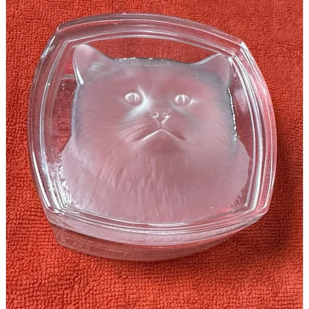 Cat Lead Crystal Trinket Box Frosted Glass Keepsake